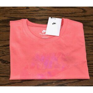 NEW WOMEN Pink Short Sleeves Nike Sportswear Essential Icon Futura Logo T-Shirt